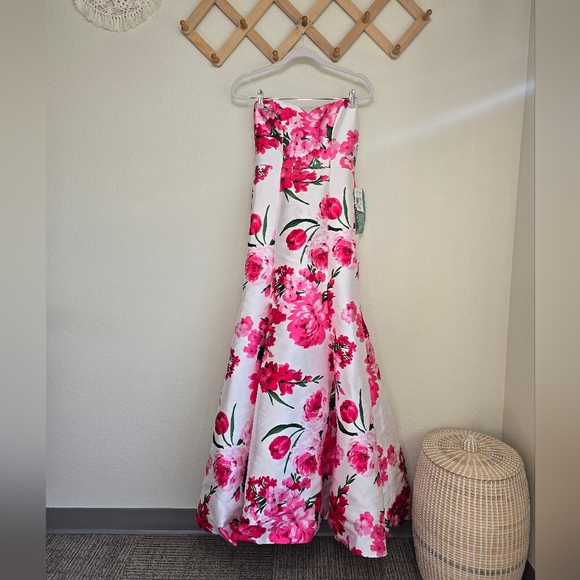 B. Smart Floral Sweetheart Strapless Mermaid Maxi Gown In Pink White NWT Size 9 - Picture 2 of 12